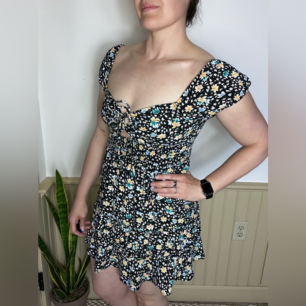 Aeropostale Floral Mini Dress M Cottagecore Coquette Fairycore Ditsy Black Y2K